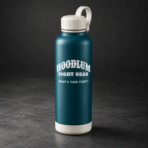 Steel Water Bottle — Petrol / Chalk — Three-quarter view (AI demo concept)