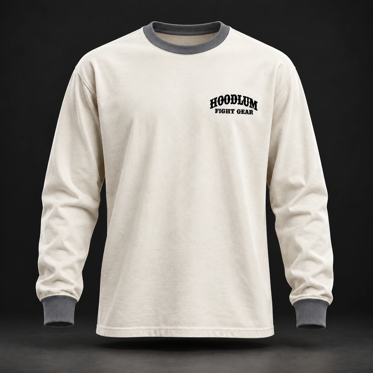 Story Long Sleeve Tee — Bone / Graphite — Front view (AI demo concept)
