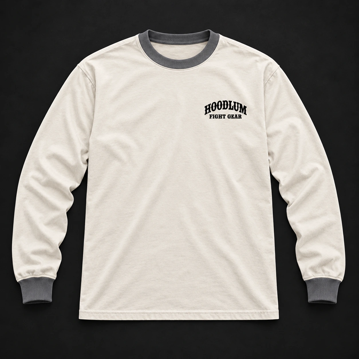 Story Long Sleeve Tee — Bone / Graphite — Flat-lay view (AI demo concept)