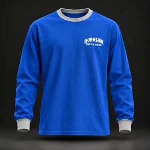 Story Long Sleeve Tee — Cobalt / Steel — Front view (AI demo concept)