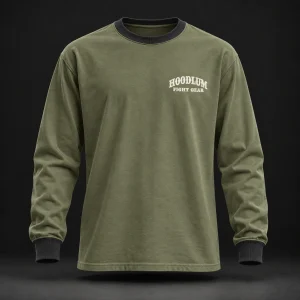 Story Long Sleeve Tee — Olive / Carbon — Front view (AI demo concept)