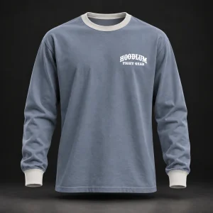Story Long Sleeve Tee — Slate / Glacier — Front view (AI demo concept)