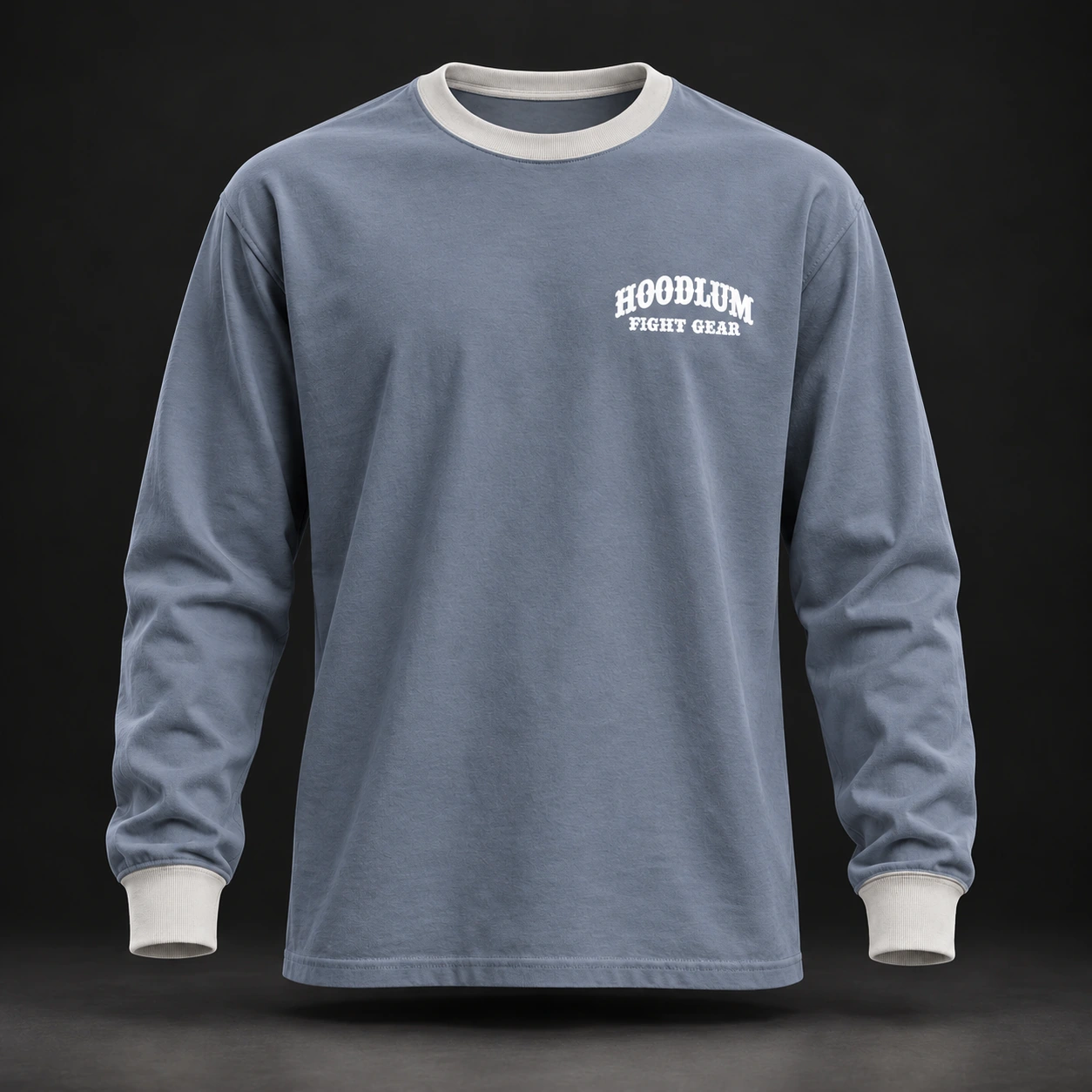 Story Long Sleeve Tee — Slate / Glacier — Front view (AI demo concept)
