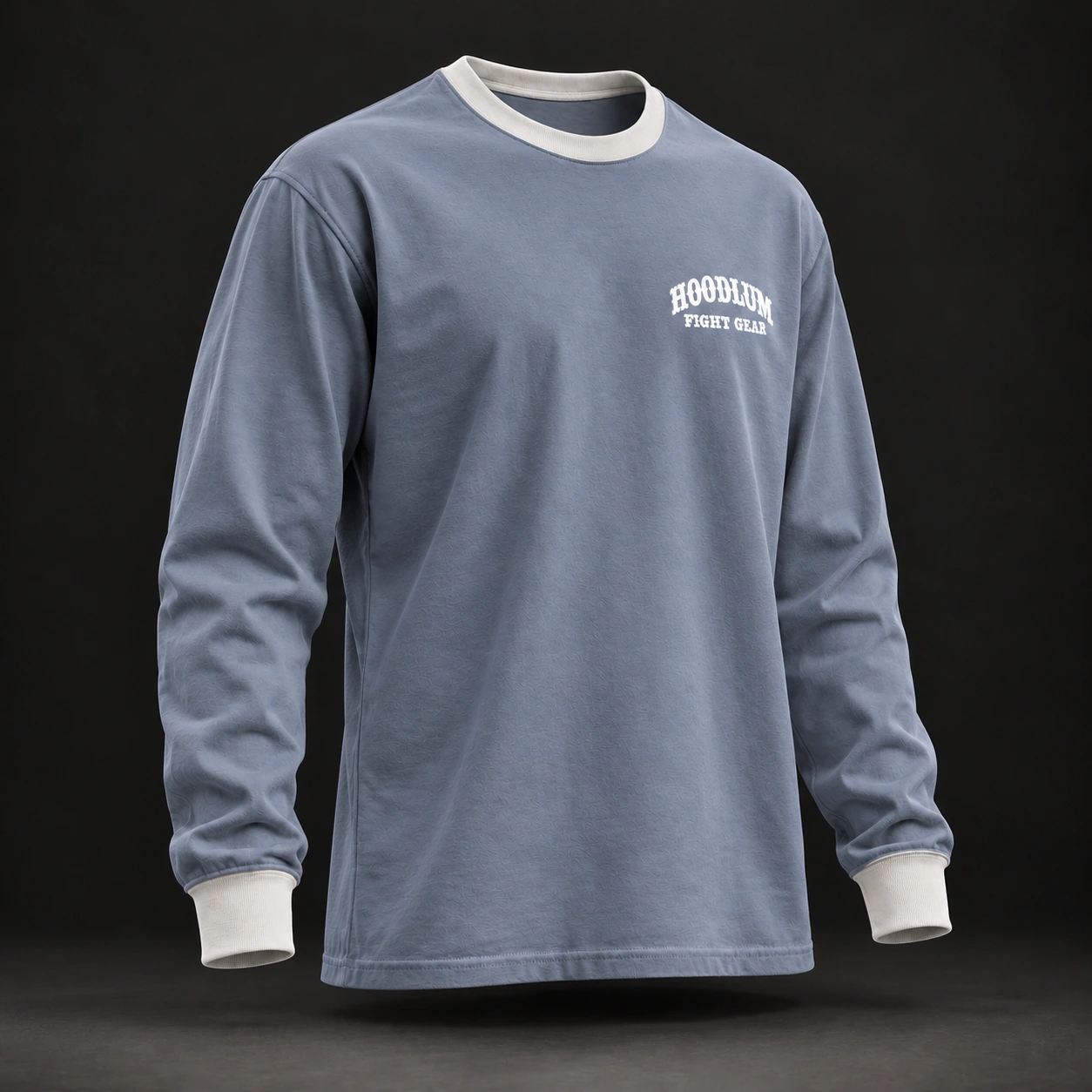 Story Long Sleeve Tee — Slate / Glacier — Three-quarter view (AI demo concept)