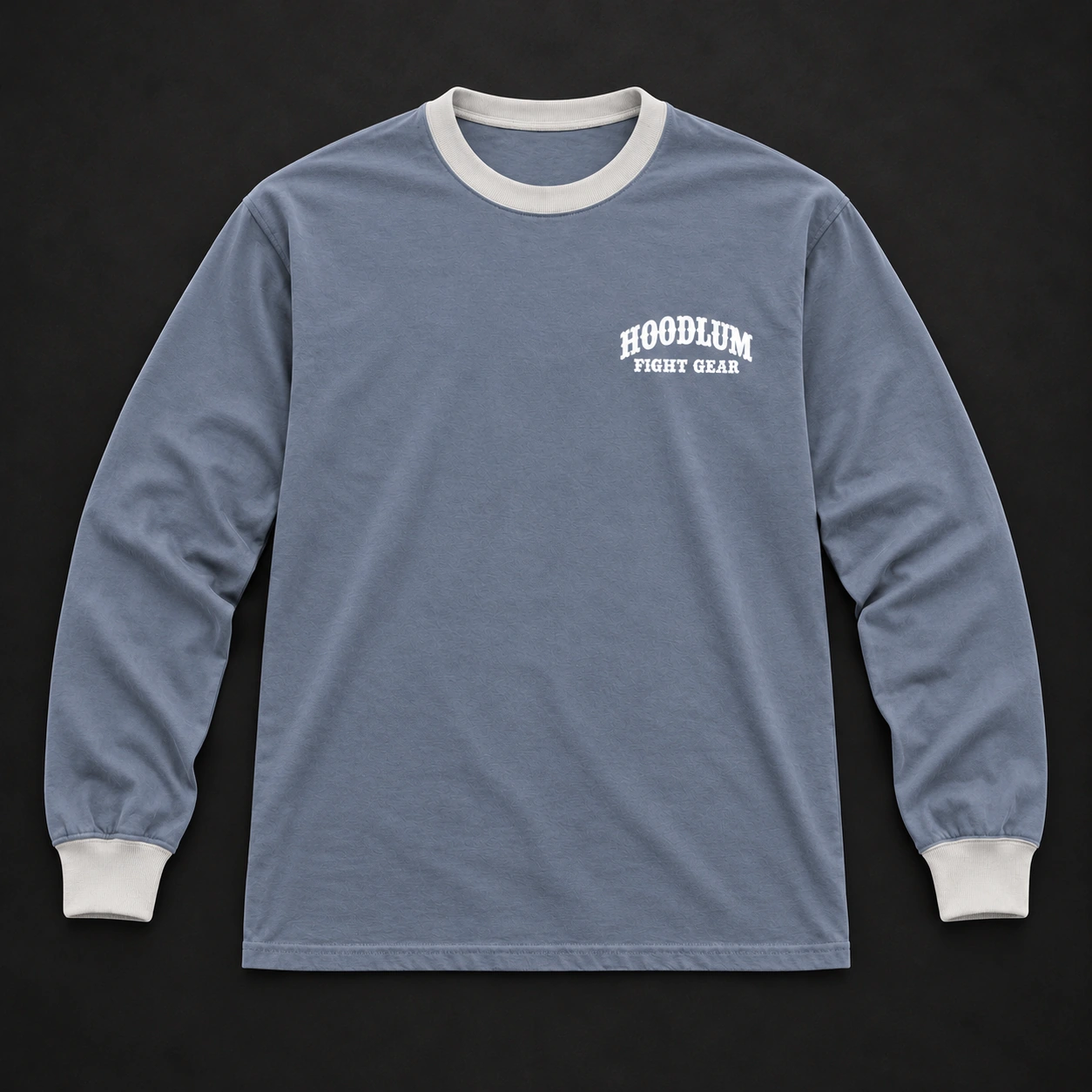 Story Long Sleeve Tee — Slate / Glacier — Flat-lay view (AI demo concept)