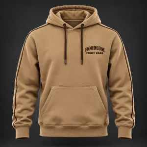 Strike Grapple Repeat Hoodie — Camel / Espresso — Front view (AI demo concept)