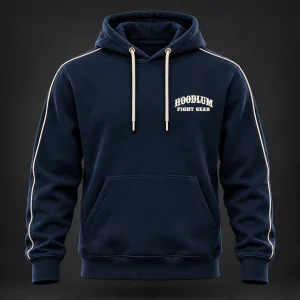 Strike Grapple Repeat Hoodie — Marine / Bone — Front view (AI demo concept)