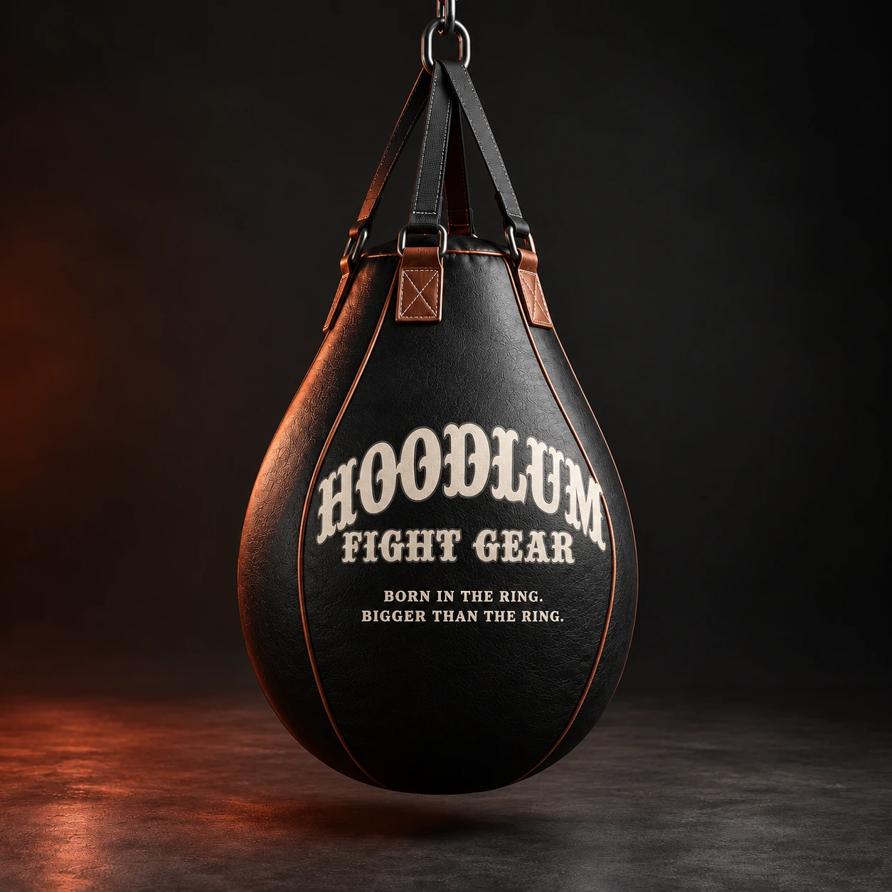 Teardrop Bag — Black / Copper — Three-quarter view (AI demo concept)
