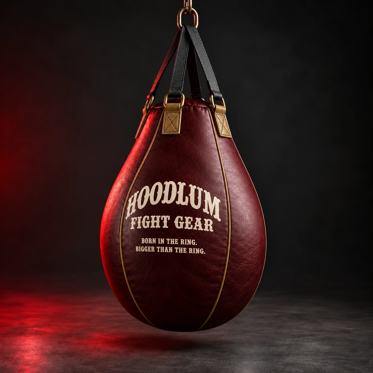 Teardrop Bag — Oxblood / Brass — Opposite-side view (AI demo concept)