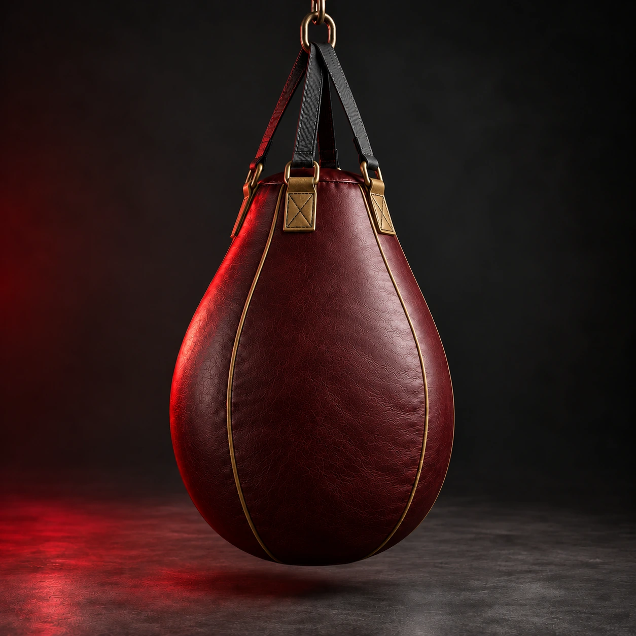 Teardrop Bag — Oxblood / Brass — Rear view (AI demo concept)