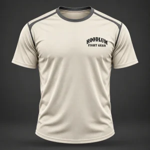 Three Disciplines Tee — Bone / Graphite — Front view (AI demo concept)