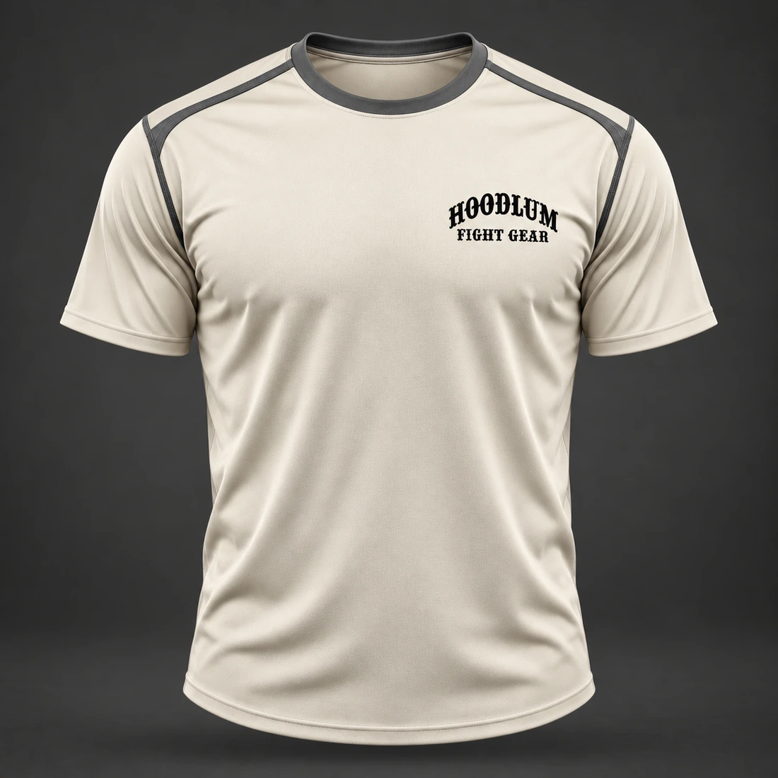 Three Disciplines Tee — Bone / Graphite — Front view (AI demo concept)