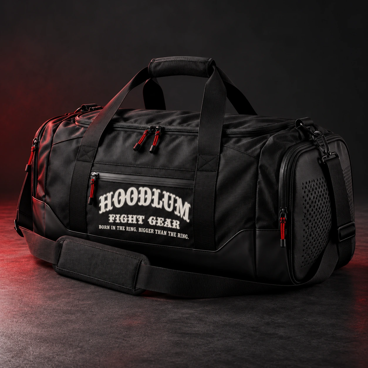 Training Duffel — Three-quarter view (AI demo concept)