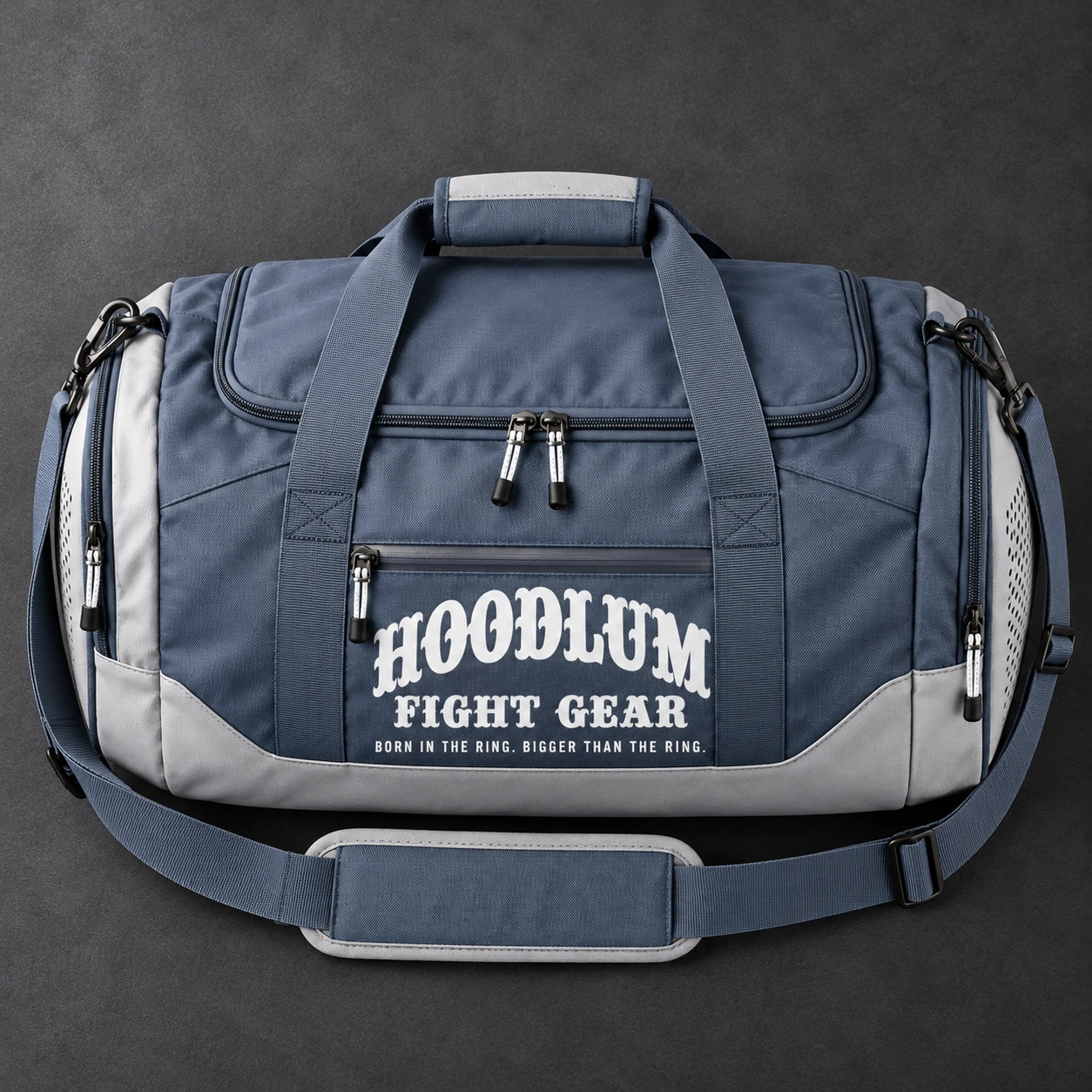 Training Duffel — Slate / Glacier — Top view (AI demo concept)