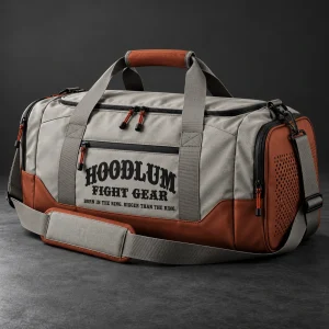 Training Duffel — Stone / Rust — Three-quarter view (AI demo concept)