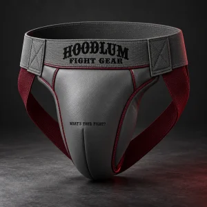 Training Groin Guard — Ash / Burgundy — Three-quarter view (AI demo concept)
