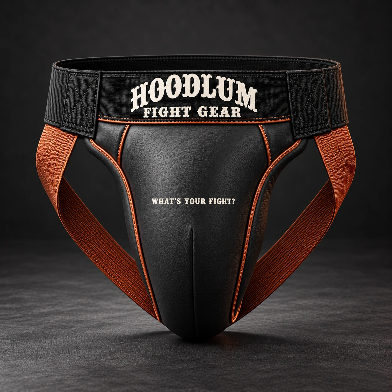 Training Groin Guard — Black / Copper — Top view (AI demo concept)