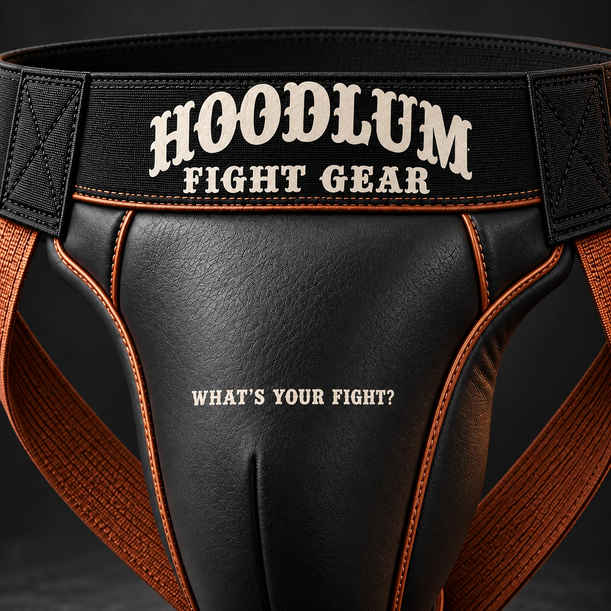Training Groin Guard — Black / Copper — Branding detail (AI demo concept)