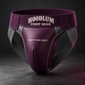 Training Groin Guard — Plum / Pewter — Three-quarter view (AI demo concept)