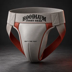 Training Groin Guard — Stone / Rust — Three-quarter view (AI demo concept)