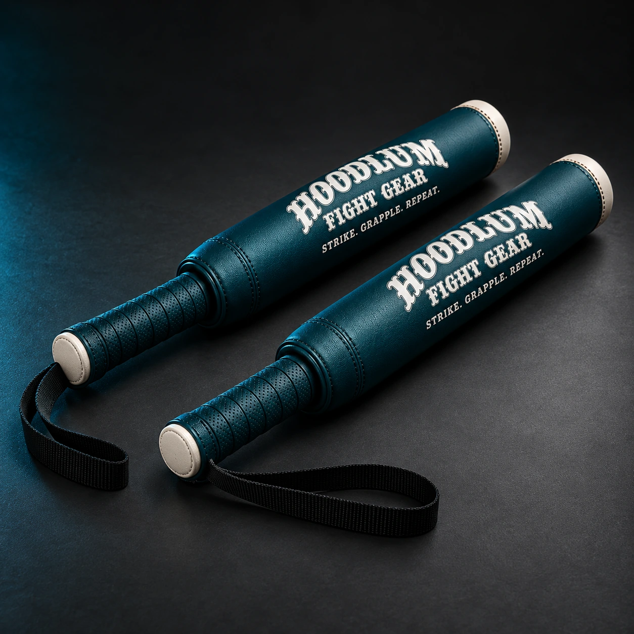 Training Sticks — Petrol / Chalk — Three-quarter view (AI demo concept)