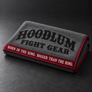Training Towel — Ash / Burgundy — Three-quarter view (AI demo concept)