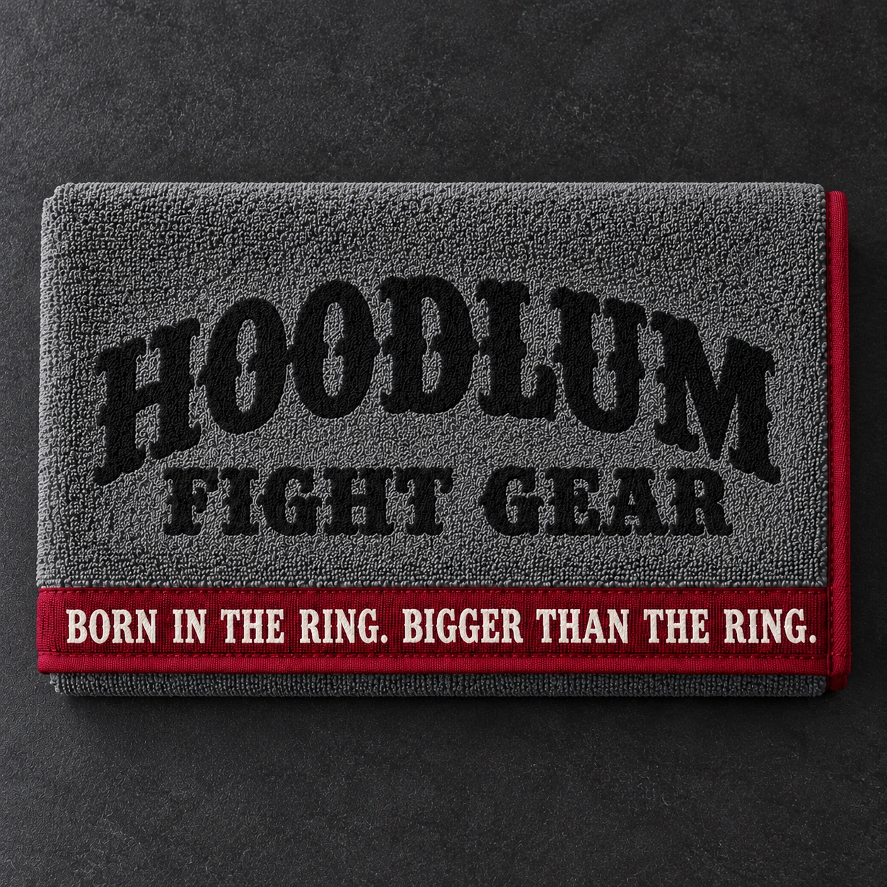 Training Towel — Ash / Burgundy — Top view (AI demo concept)