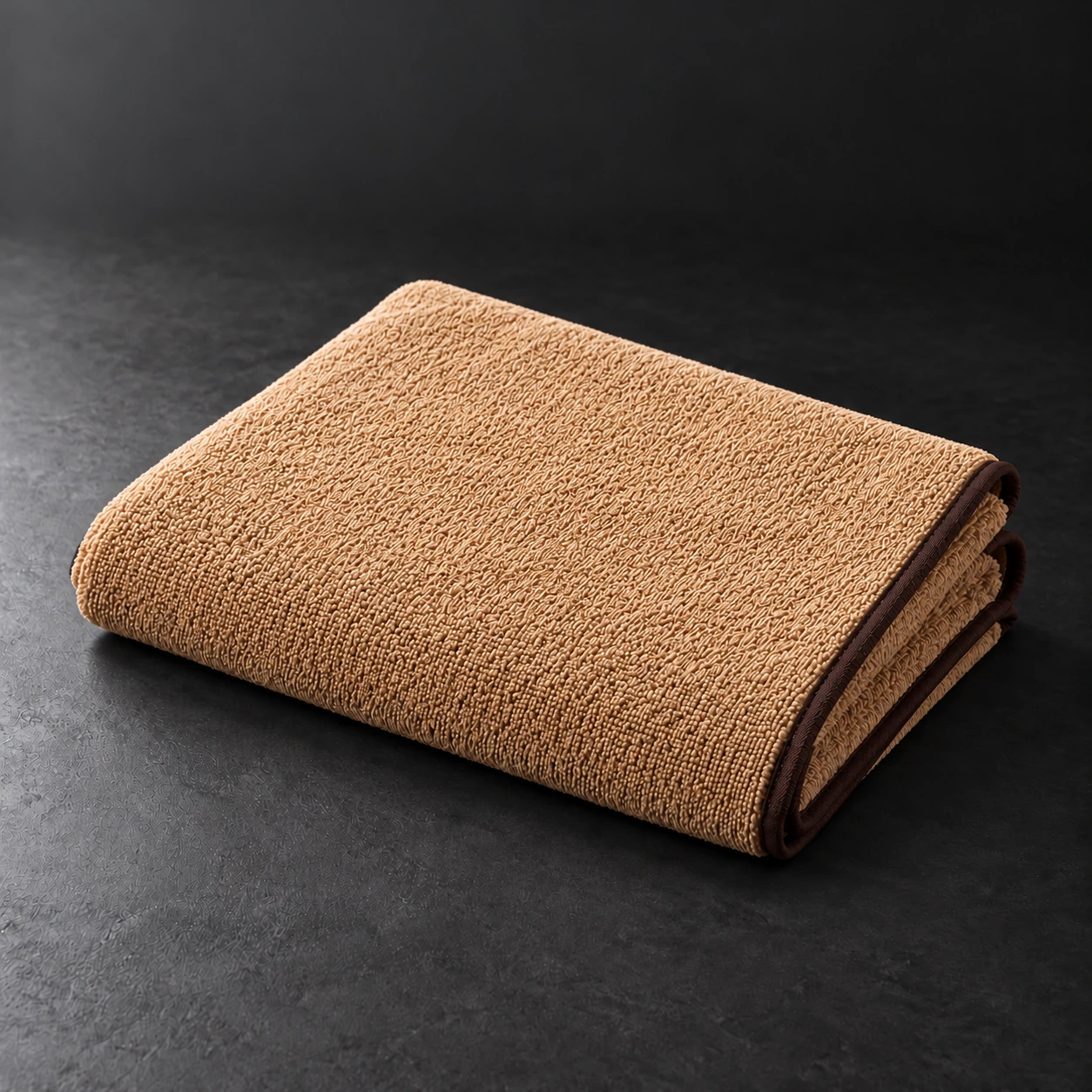 Training Towel — Camel / Espresso — Rear view (AI demo concept)