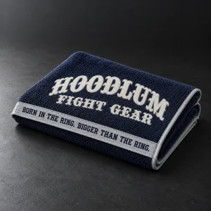 Training Towel — Midnight / Ice — Three-quarter view (AI demo concept)