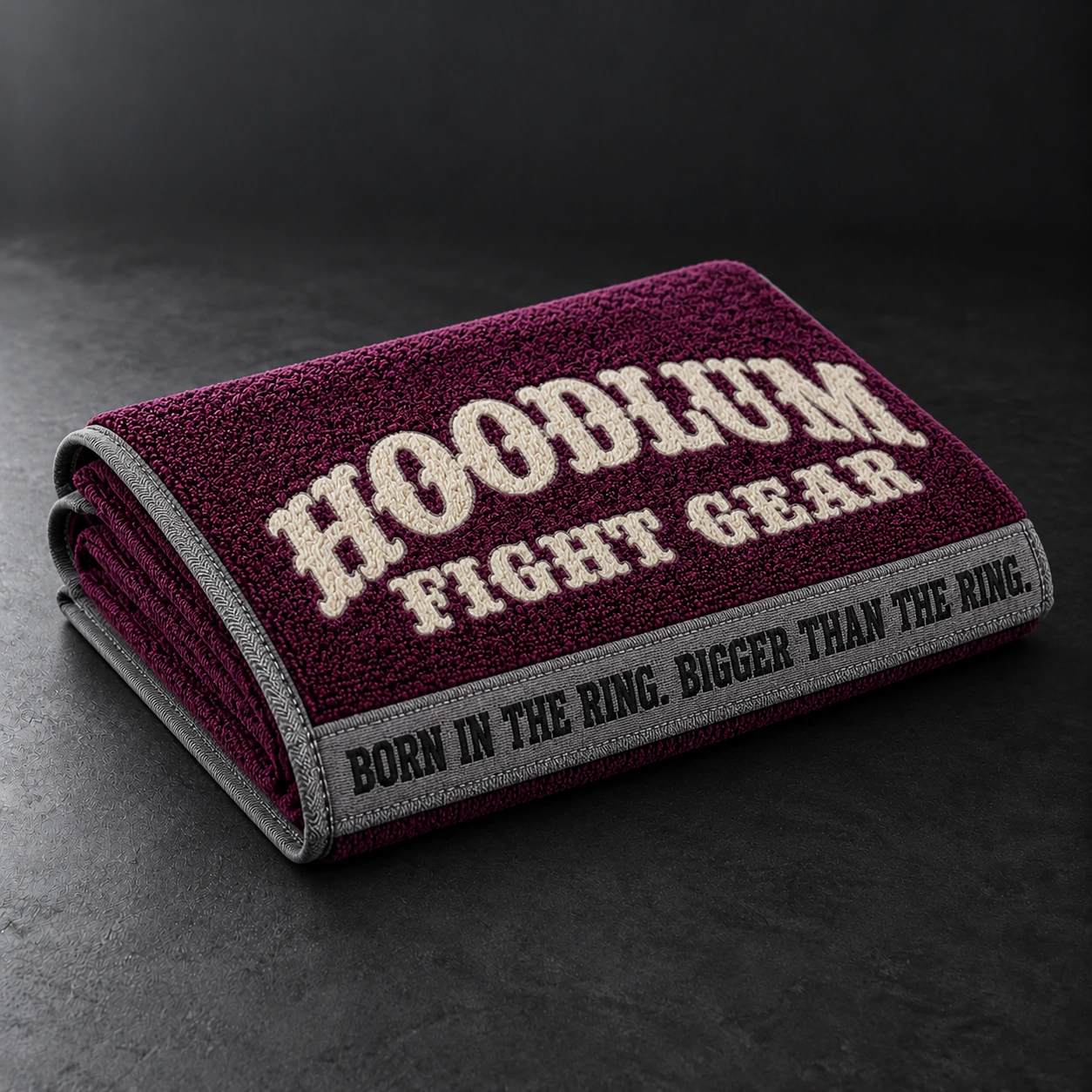 Training Towel — Plum / Pewter — Opposite-side view (AI demo concept)