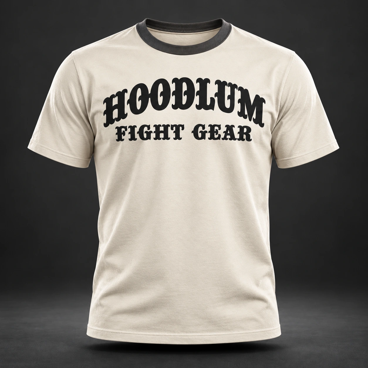 Unseen Fighter Tee — Bone / Graphite — Front view (AI demo concept)