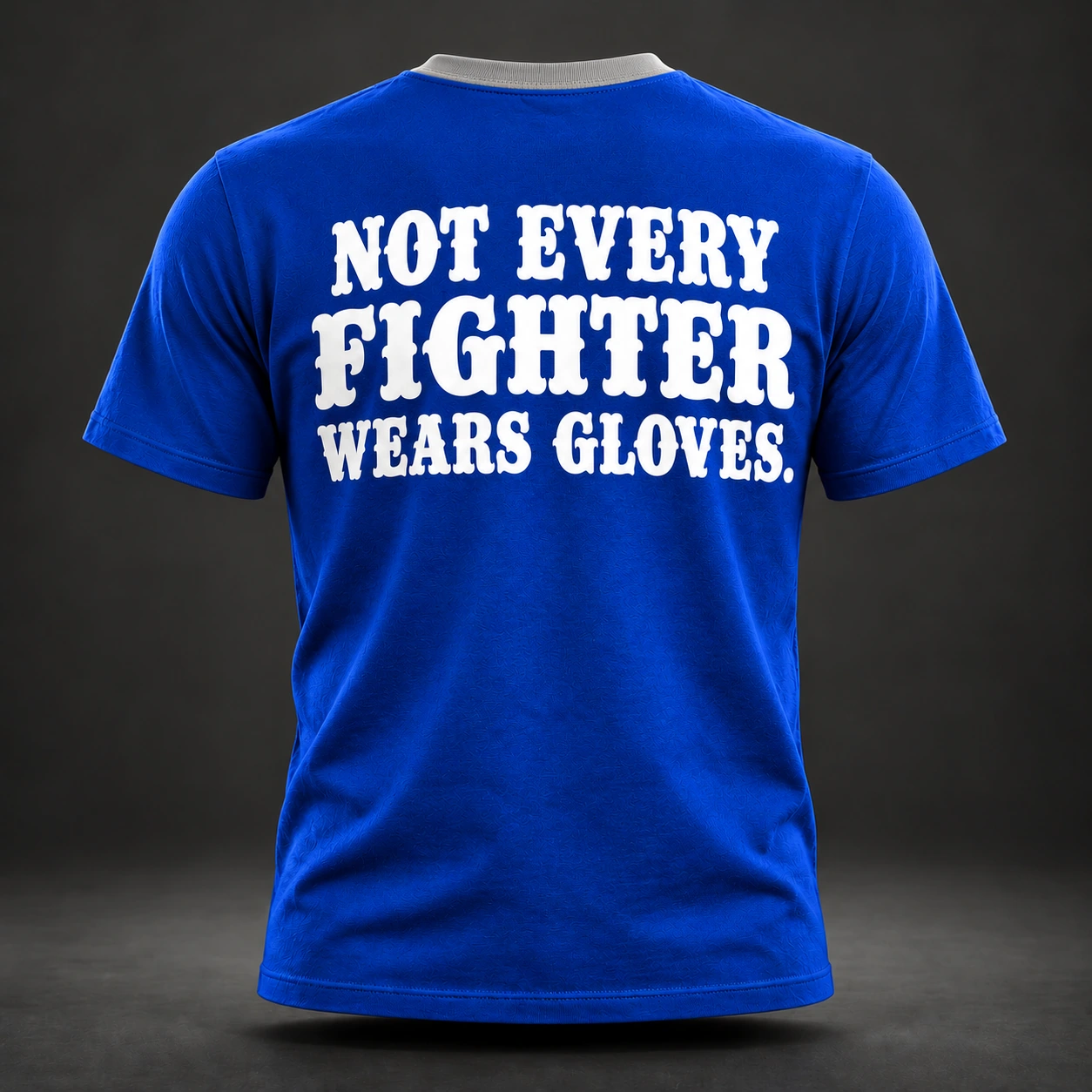 Unseen Fighter Tee — Cobalt / Steel — Back view (AI demo concept)
