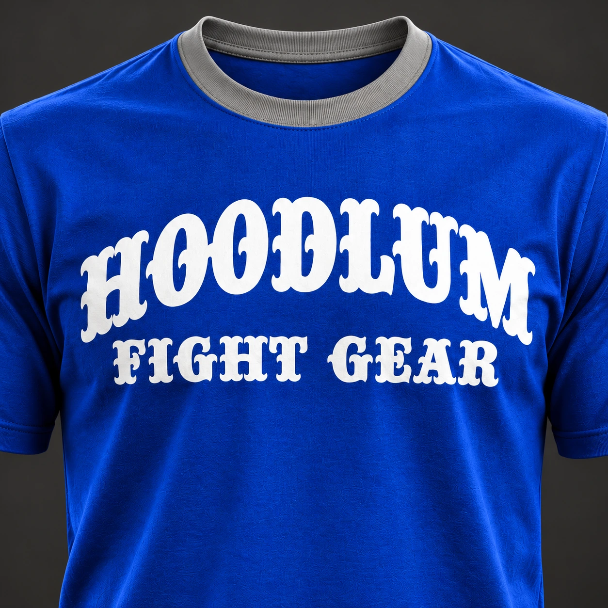Unseen Fighter Tee — Cobalt / Steel — Branding detail (AI demo concept)