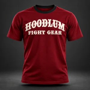 Unseen Fighter Tee — Crimson / Onyx — Front view (AI demo concept)