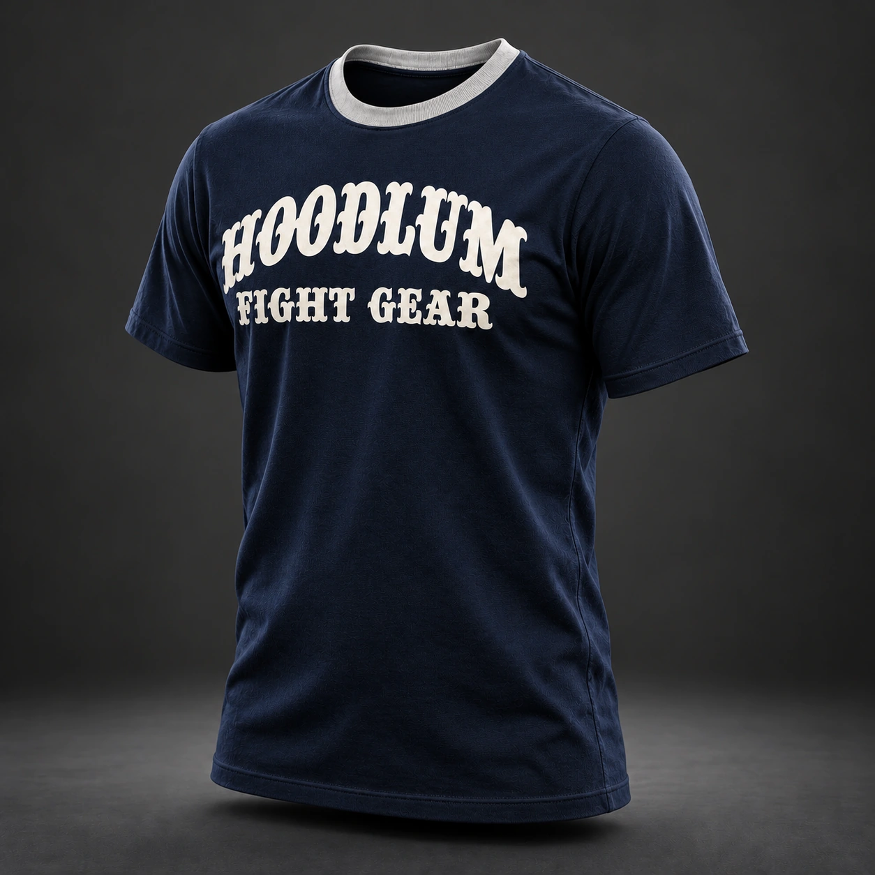 Unseen Fighter Tee — Midnight / Ice — Three-quarter view (AI demo concept)