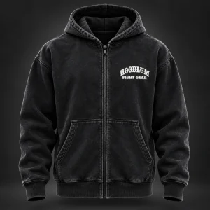 Unseen Fighter Zip Hoodie — Front view (AI demo concept)