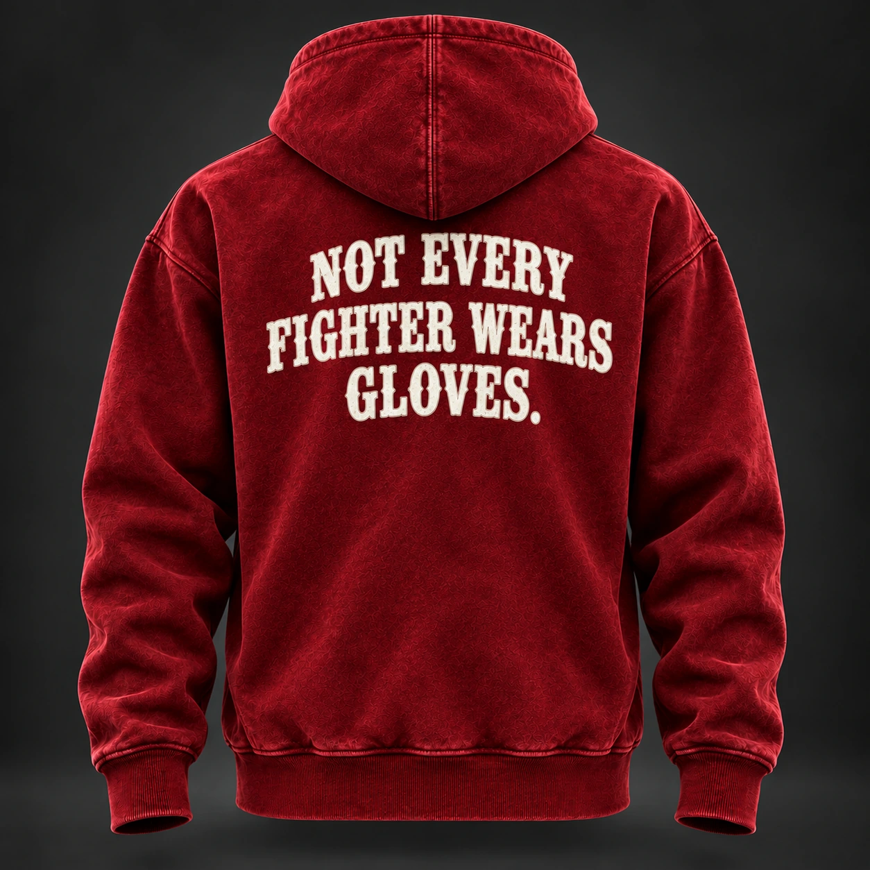 Unseen Fighter Zip Hoodie — Crimson / Onyx — Back view (AI demo concept)