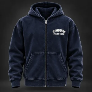 Unseen Fighter Zip Hoodie — Midnight / Ice — Front view (AI demo concept)
