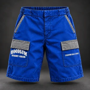 Unseen Work Utility Shorts — Cobalt / Steel — Front view (AI demo concept)