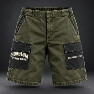 Unseen Work Utility Shorts — Olive / Carbon — Front view (AI demo concept)